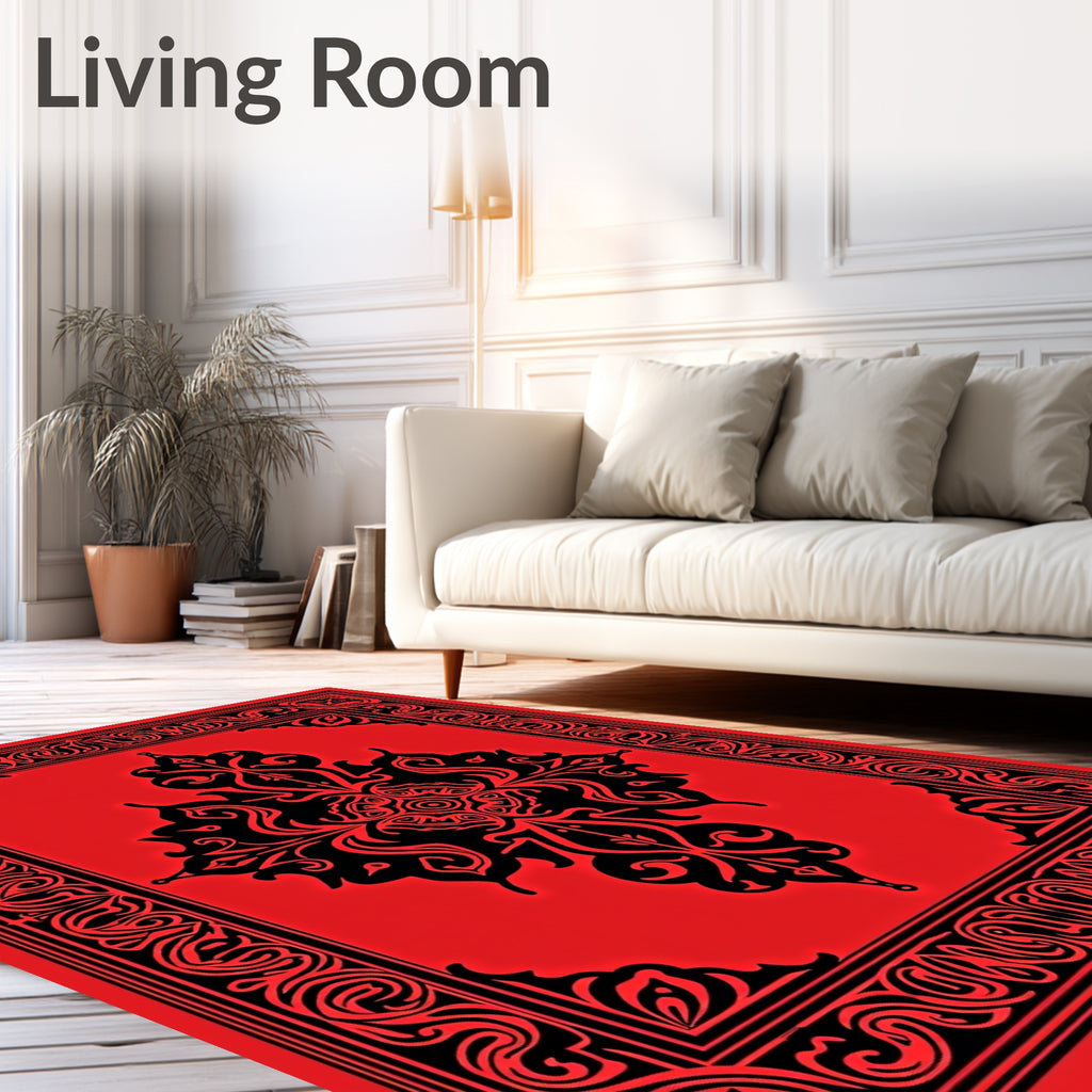 Bold Red Black Ornate Medallion Rug