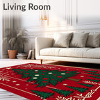 Festive Red Christmas Tree Snowflakes Rug