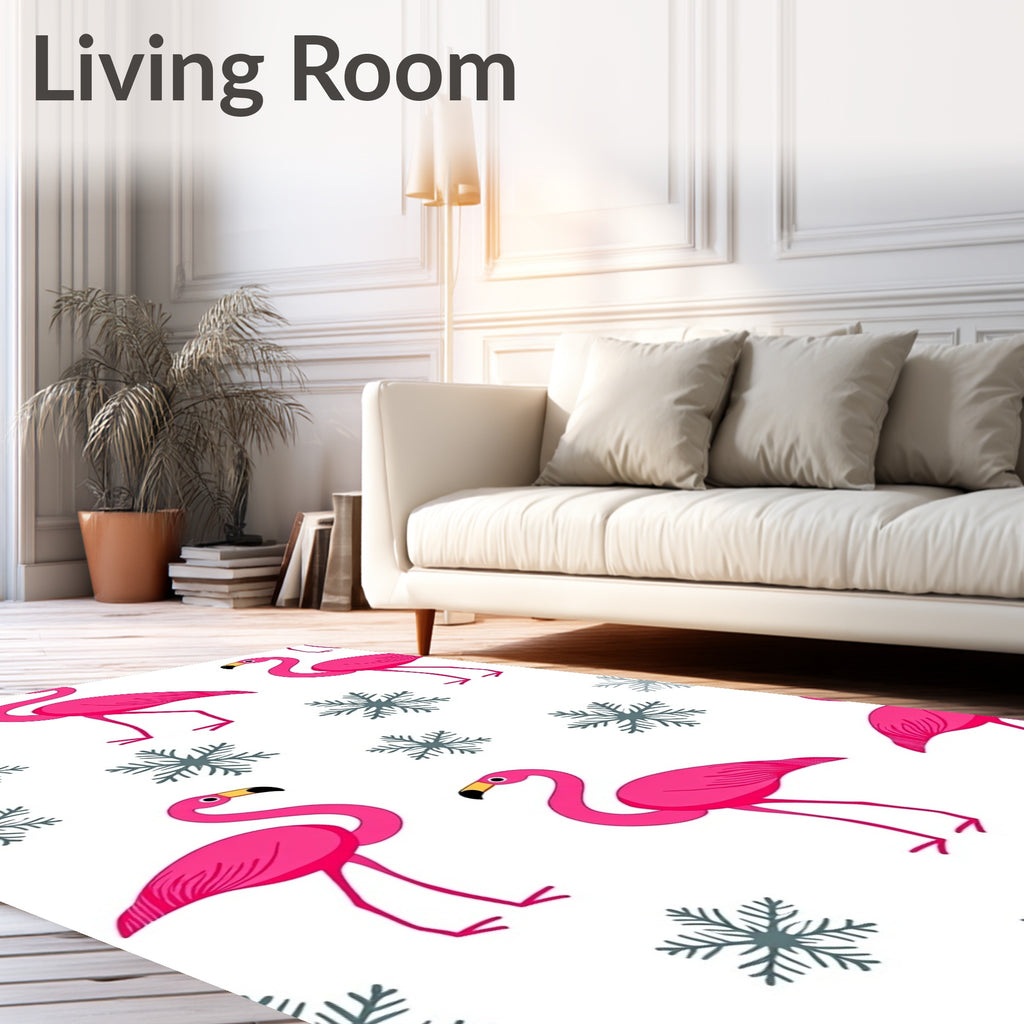 Pink Flamingo Winter Snowflakes Collage Rug