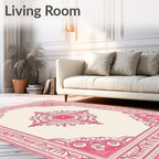 Ornate Rose Pink Medallion Border Rug