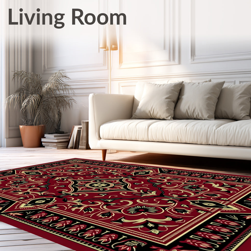 Deep Red Floral Medallion Kaleidoscope Rug