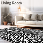 Tribal Screaming Faces Black White Rug