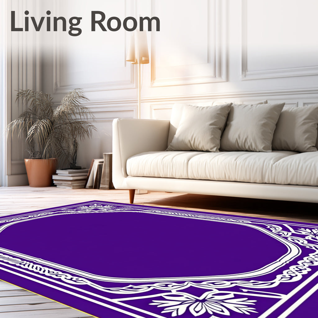 Regal Purple Intricate Floral Frame Rug