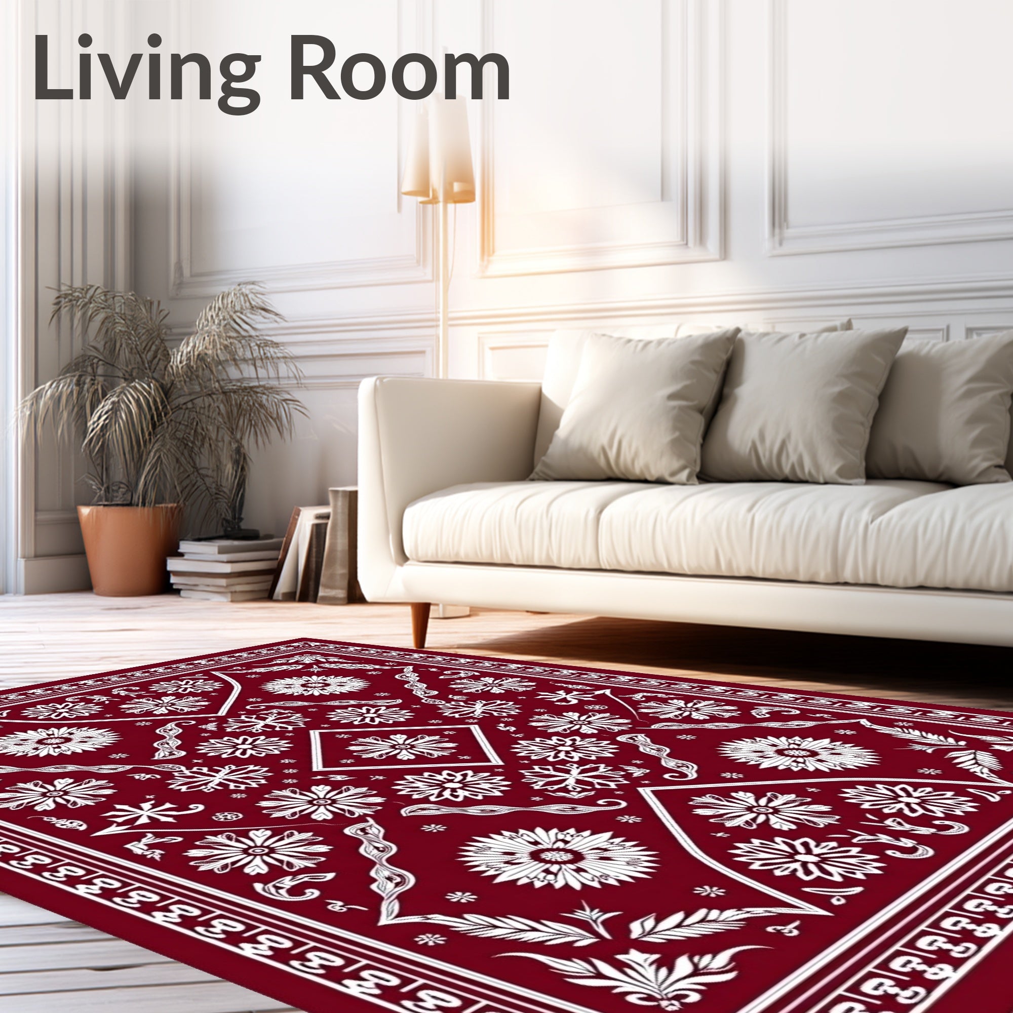 Crimson White Floral Tessellation Medallion Rug