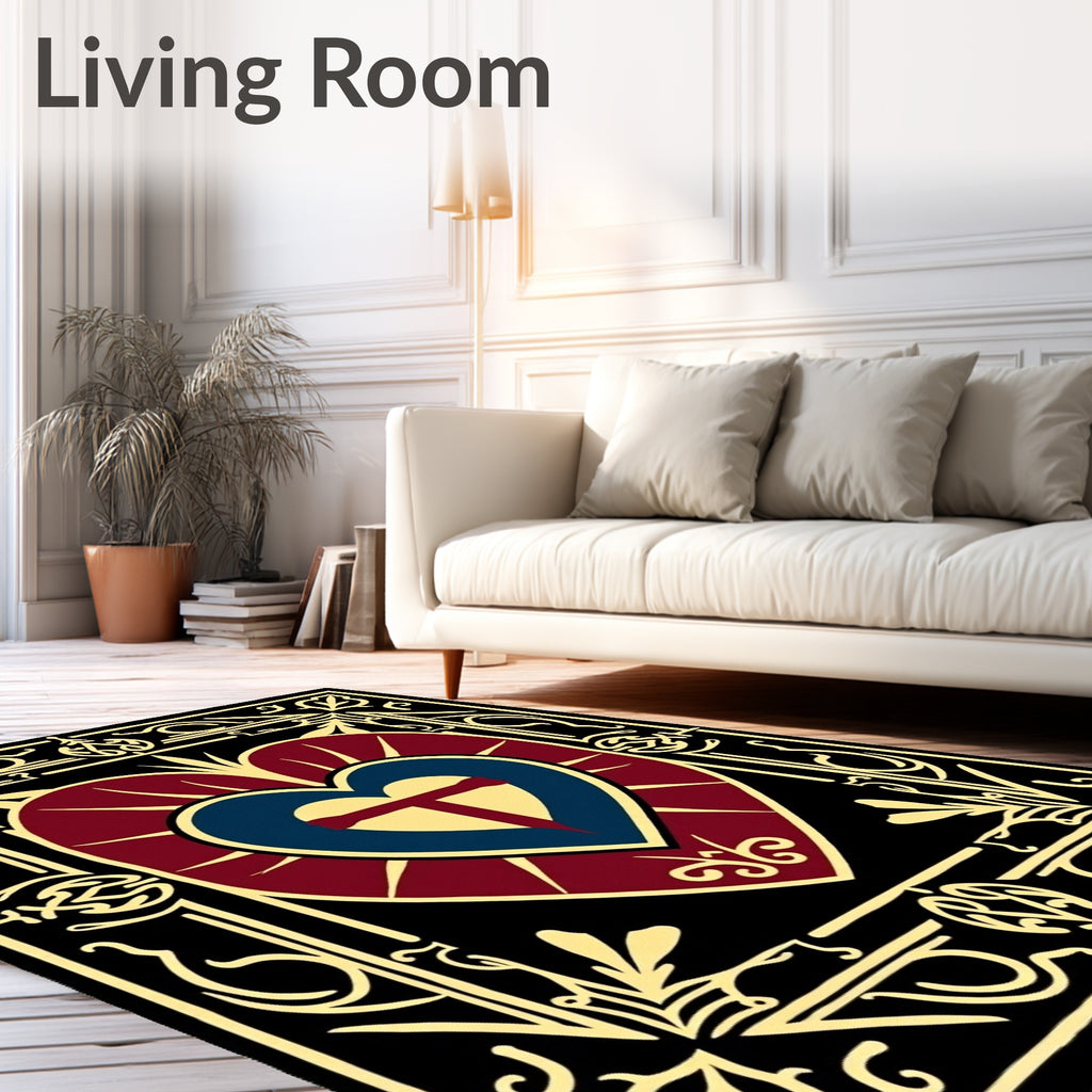 Crimson Heart with Gold Border Rug
