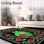 Vivid Green Cat Floral Medallion Rug