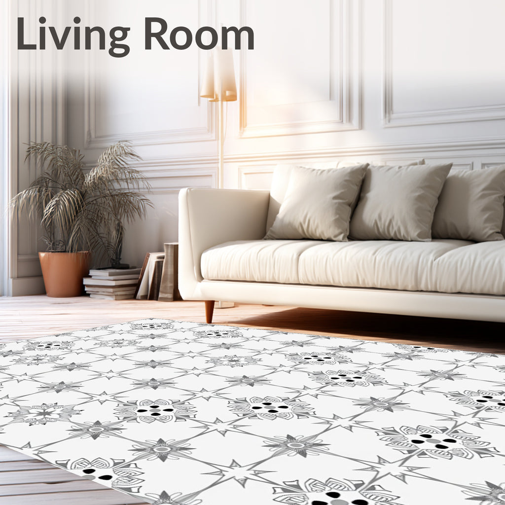 Monochromatic Geometric Floral Medallion Arrangement Rug