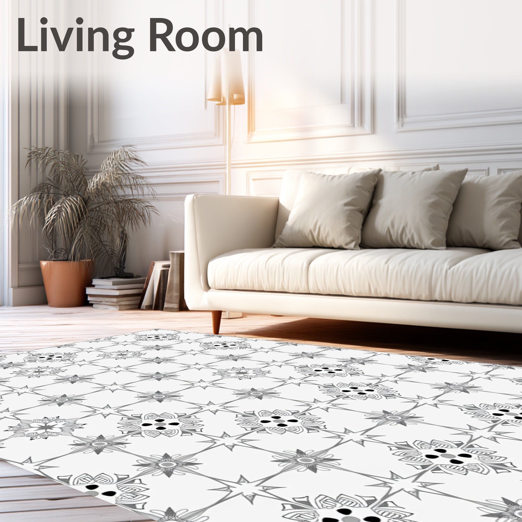 Monochromatic Geometric Floral Medallion Arrangement Rug