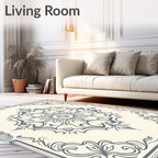 Gray Cream Floral Medallion Frame Rug