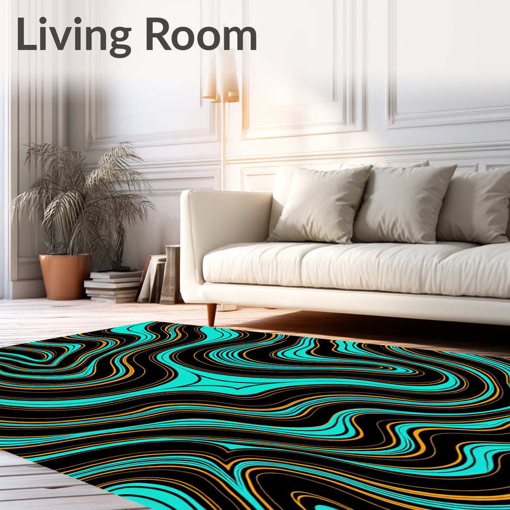 Black Turquoise Orange Swirl Rug