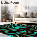 Black Turquoise Orange Swirl Rug