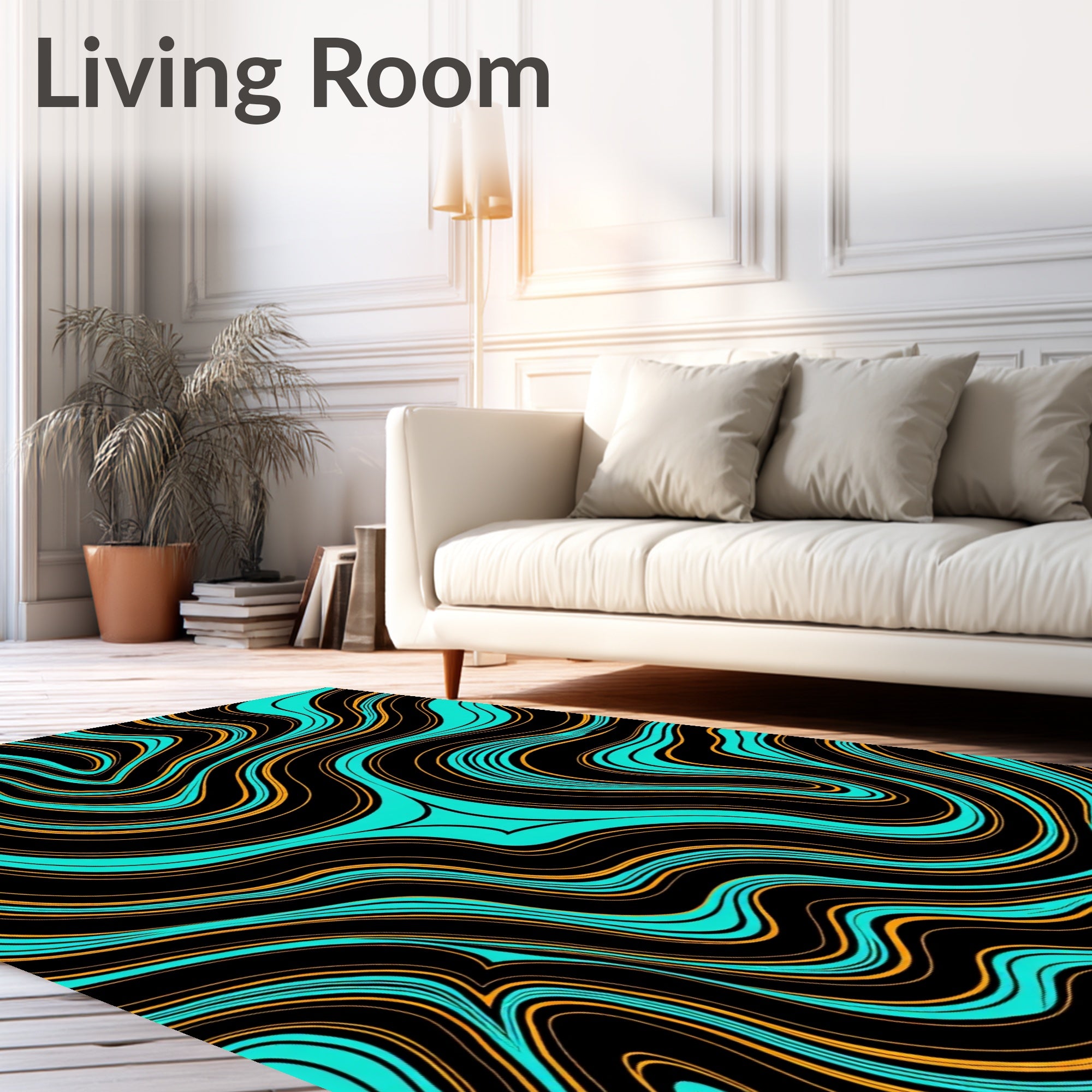 Black Turquoise Orange Swirl Rug