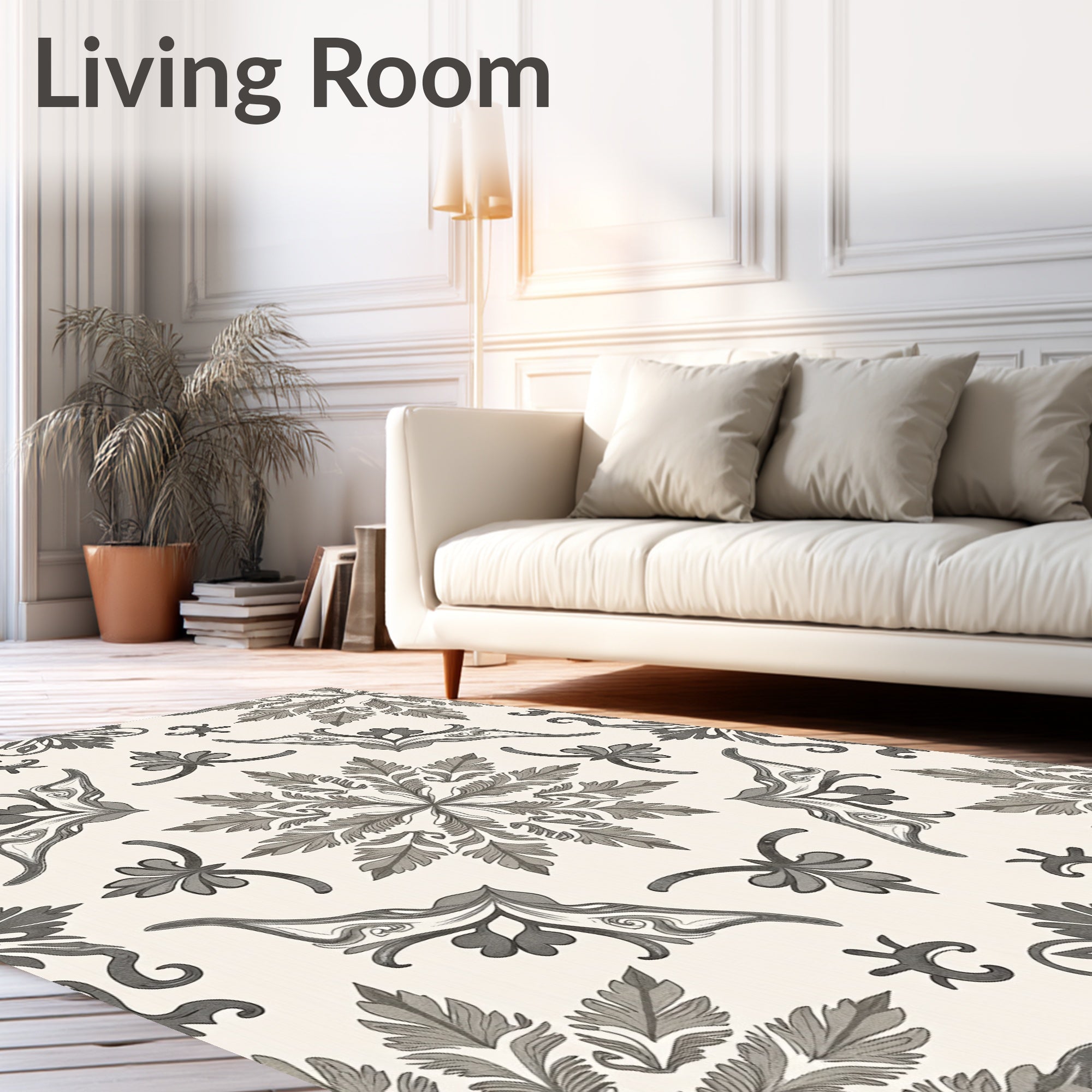 Monochromatic Gray Vintage Foliage Mandala Rug