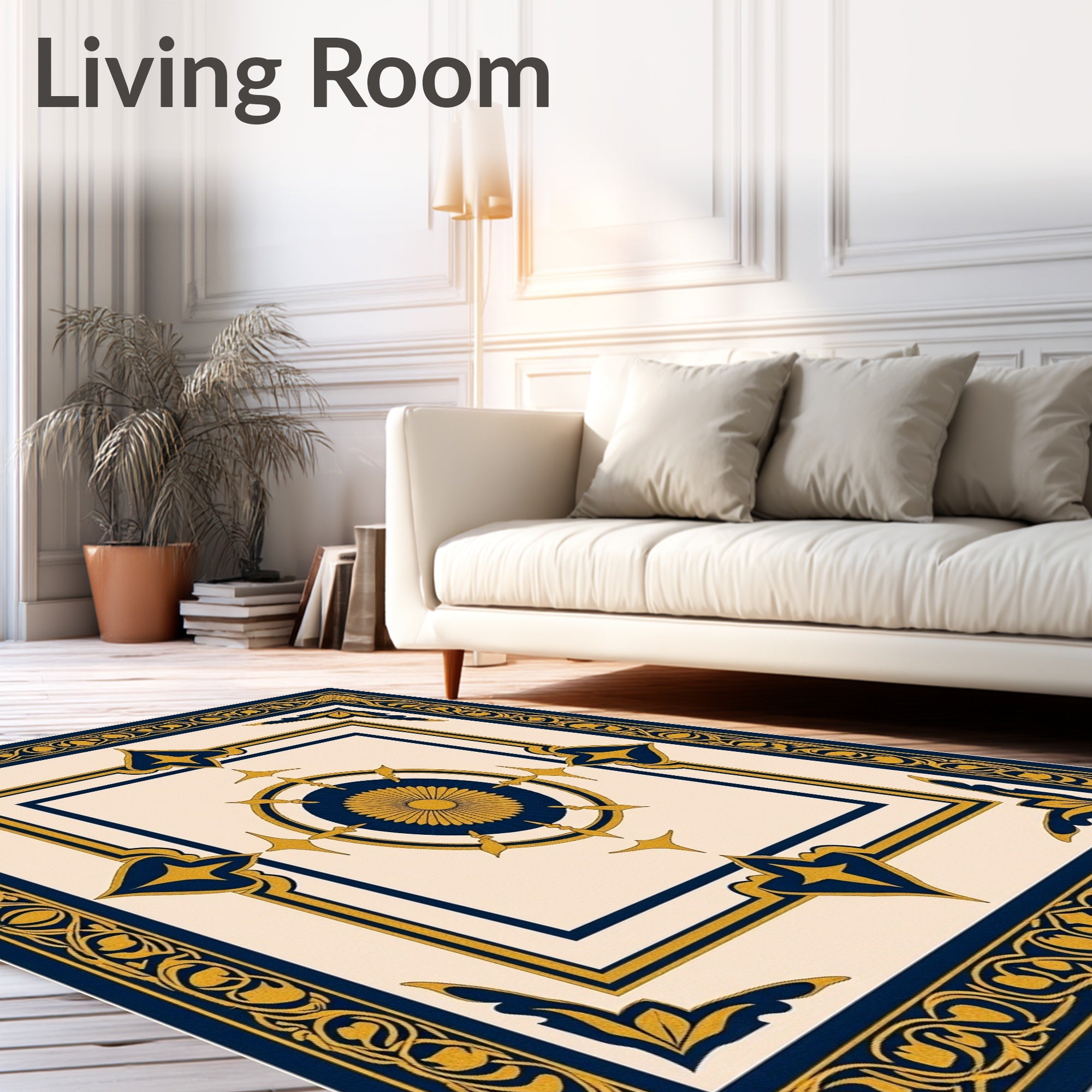 Navy gold sunburst medallion inlay Rug