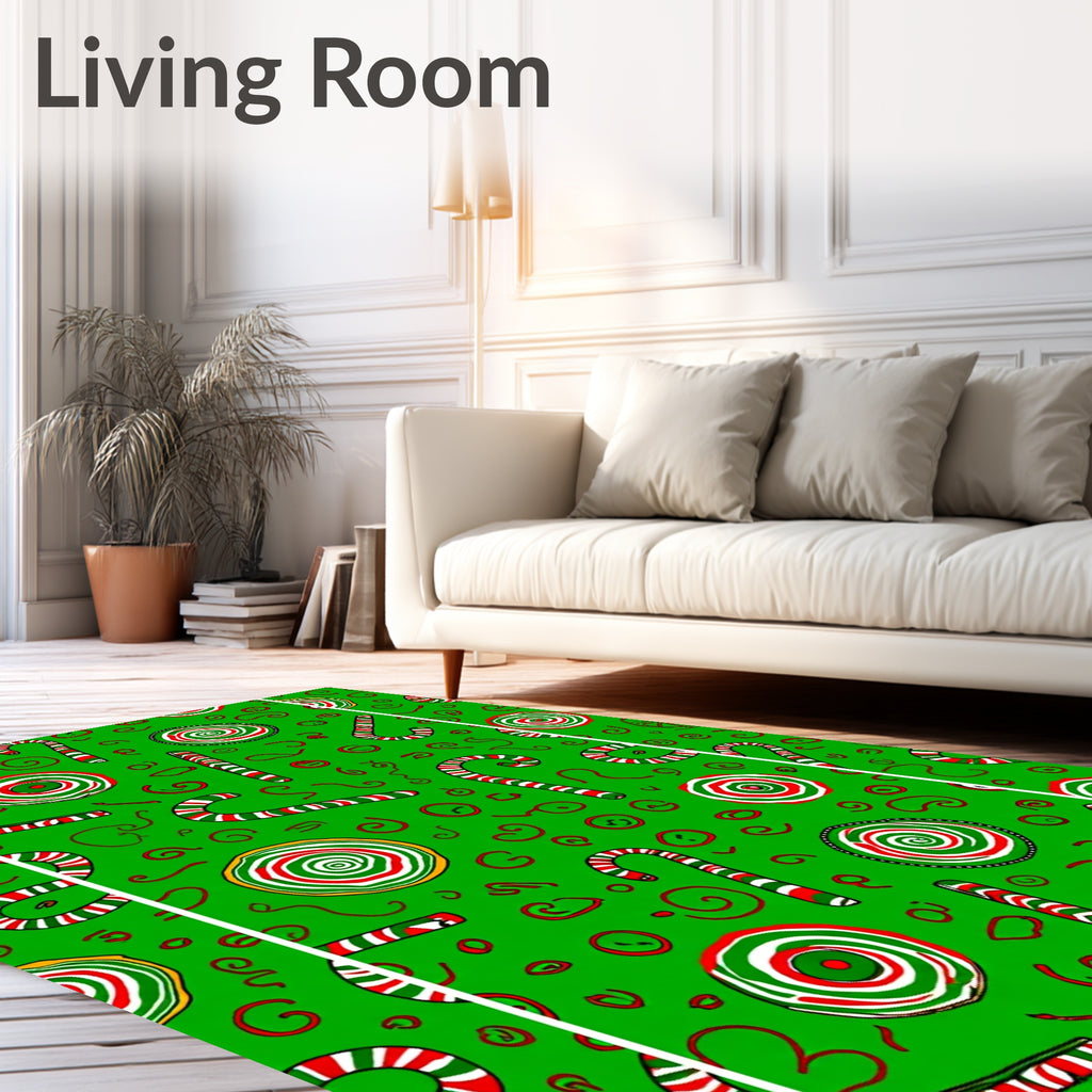 Festive Green Candy Cane Swirl Rug