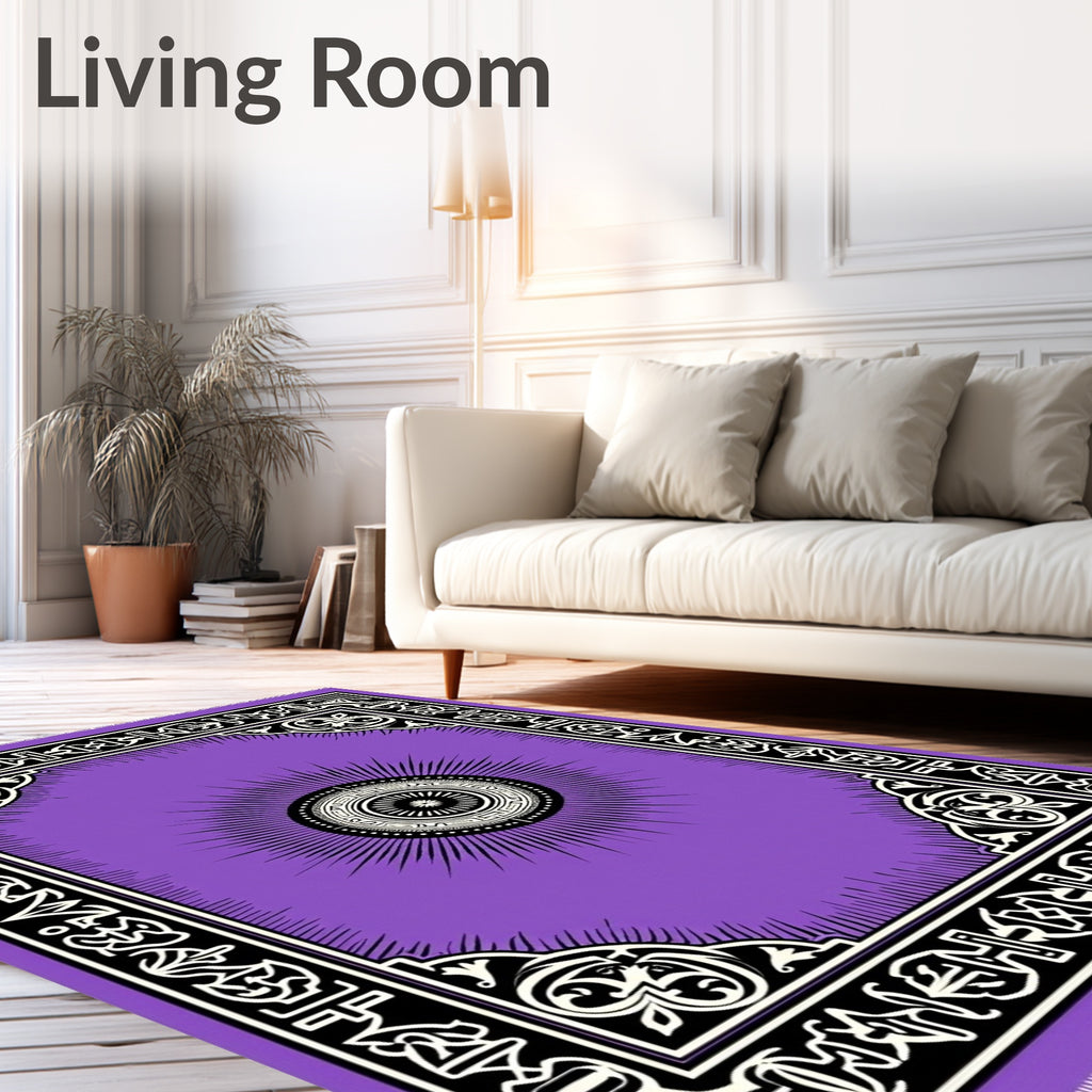 Purple Sunburst Medallion Ornate Border Rug