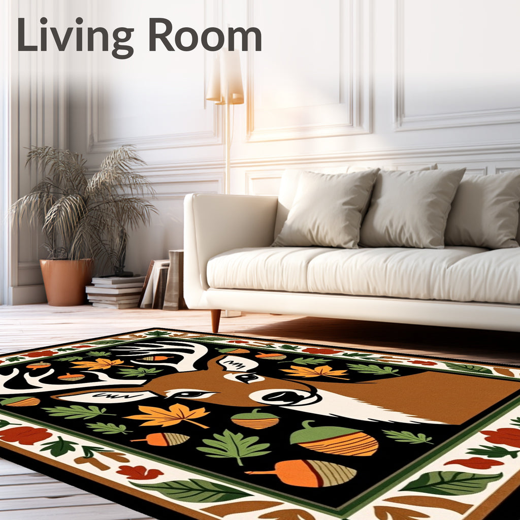 Autumn Deer With Leafy Border Rug