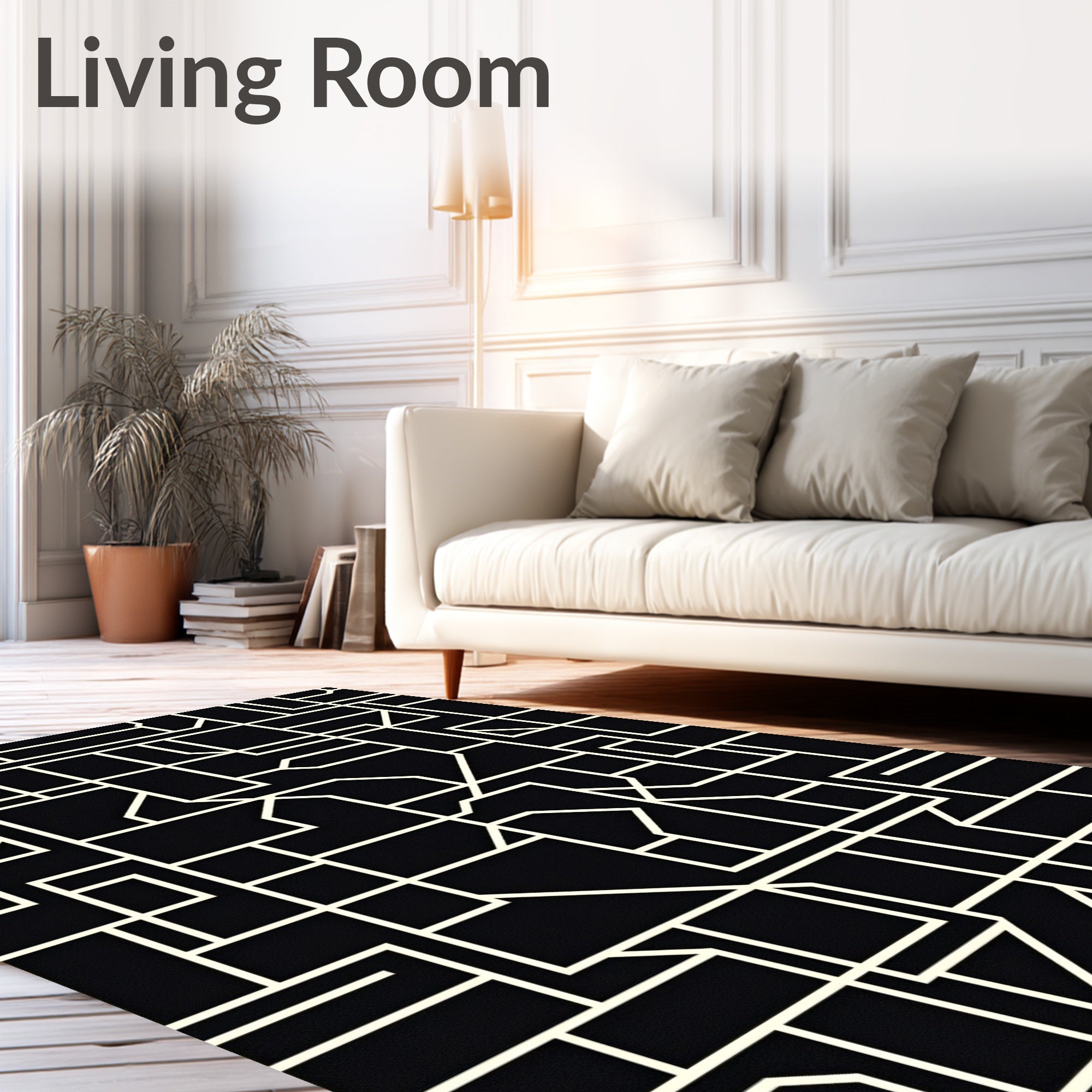 Black Cream Geometric Maze Rug