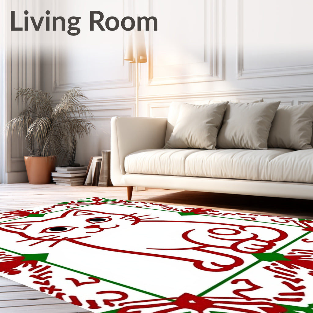 Cute Red Cat Festive Border Rug