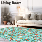 Teal Red Whimsical Figural Forest Rug