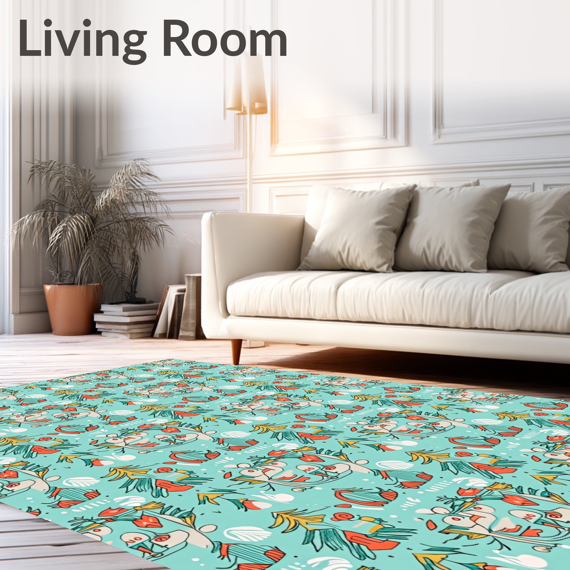 Teal Red Whimsical Figural Forest Rug
