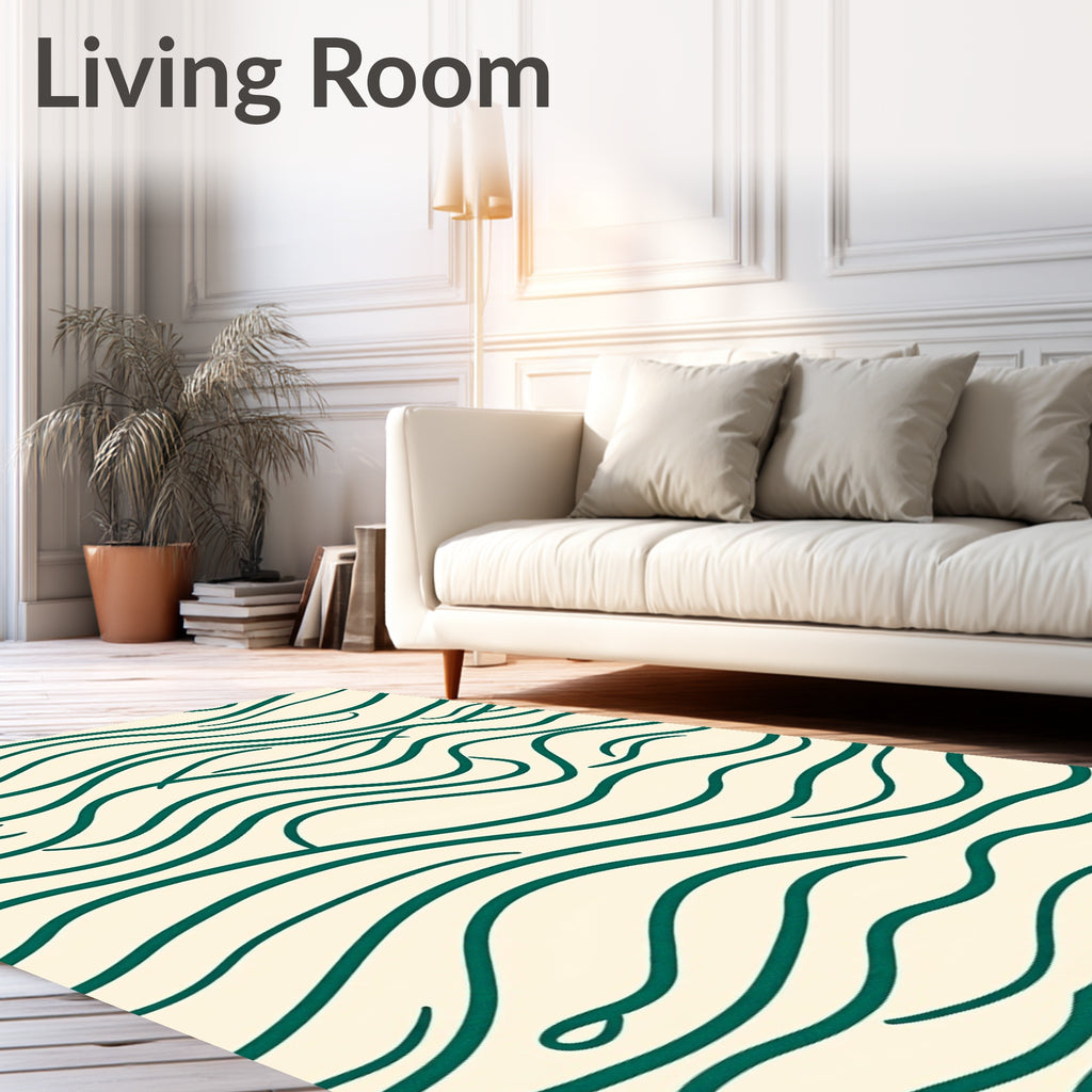 Teal Wavy Cream Abstract Rug