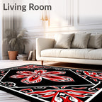 Bold Red Floral Black Diamond Rug