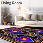 Vibrant Blue Red Yellow Heart Border Rug