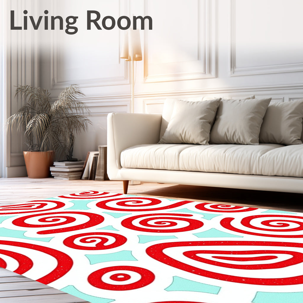 Retro Red Swirl Abstract Rug
