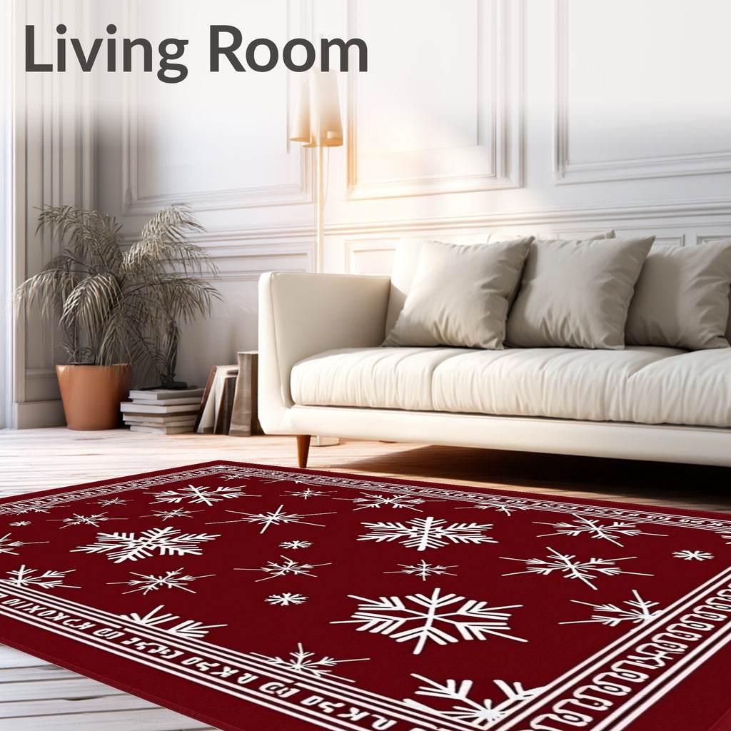 Crimson White Snowflake Holiday Rug