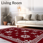 Crimson White Snowflake Holiday Rug