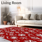 Crimson White Snowflake Branch Arrangement Rug