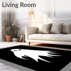 Spooky White Ghost Black Background Rug
