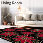 Crimson Black Floral Outline Rug