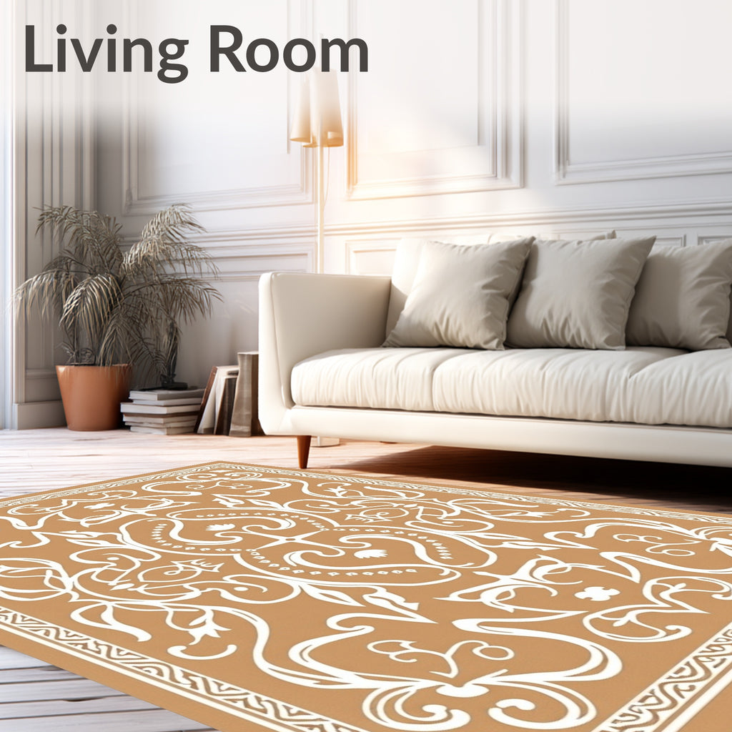 Caramel Floral Ornament Medallion Rug