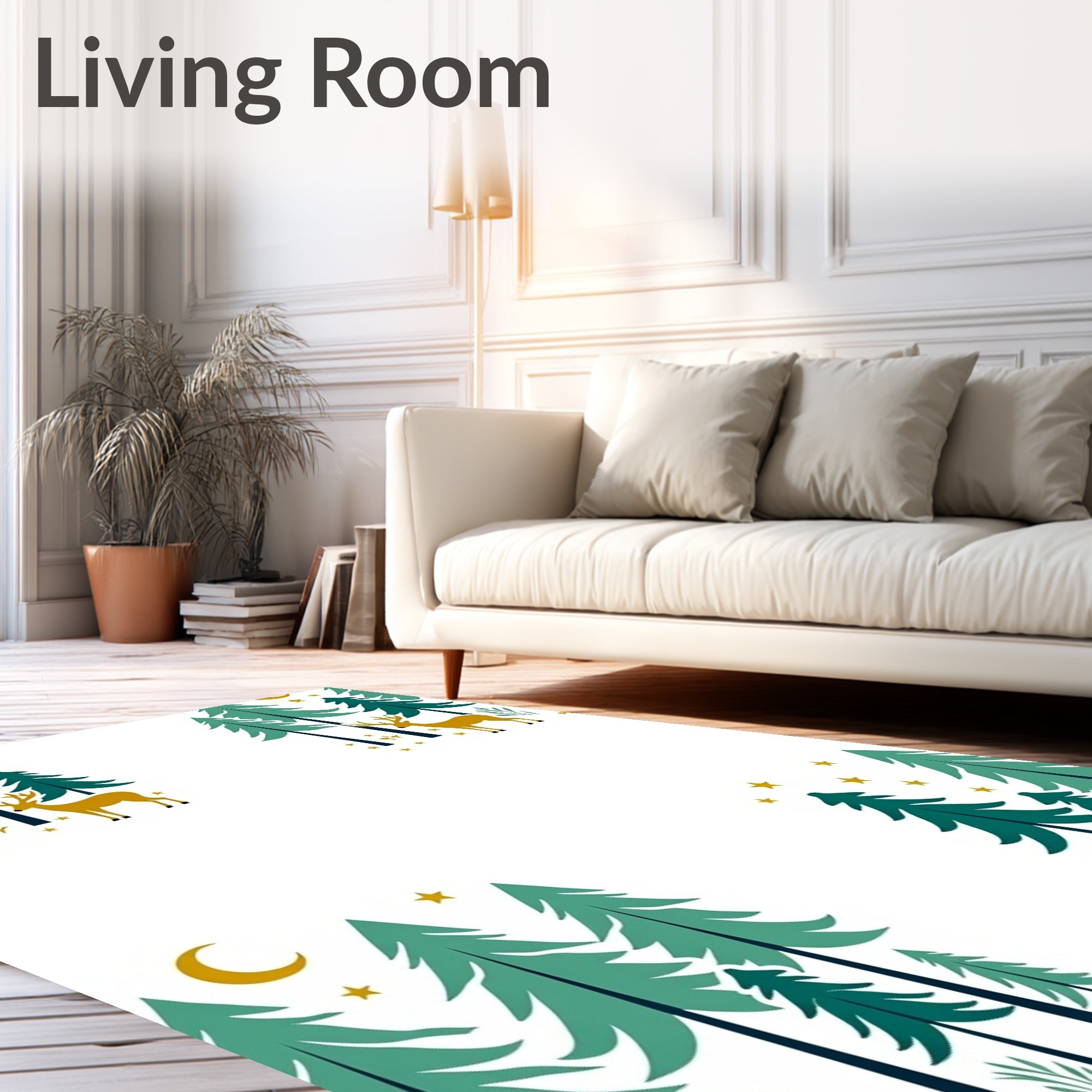 Golden Deer Forest Night Scene Rug