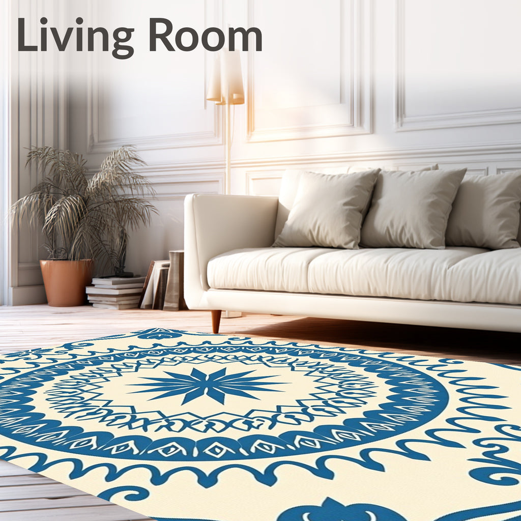 Classic Blue Cream Medallion Overlay Rug