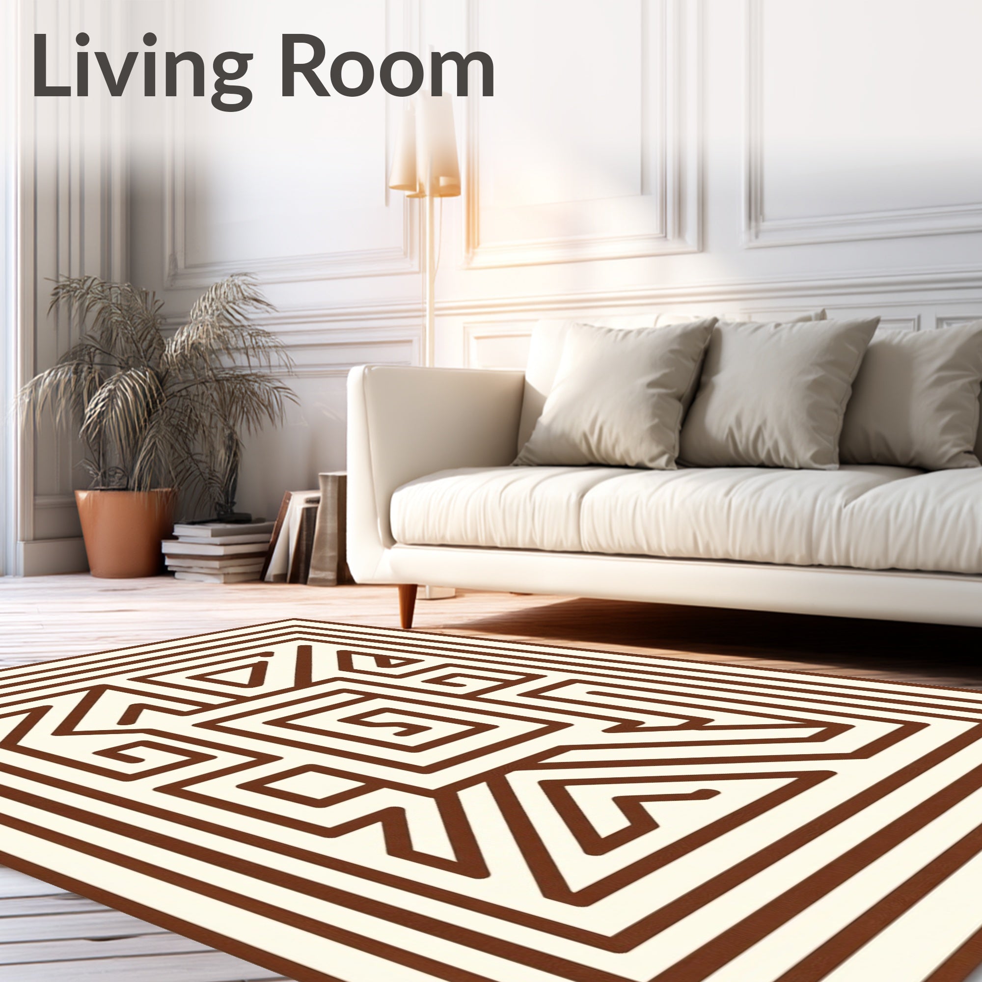 Brown Cream Geometric Maze Rug
