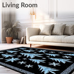 Winter Forest Blue Snowflake Trees Rug