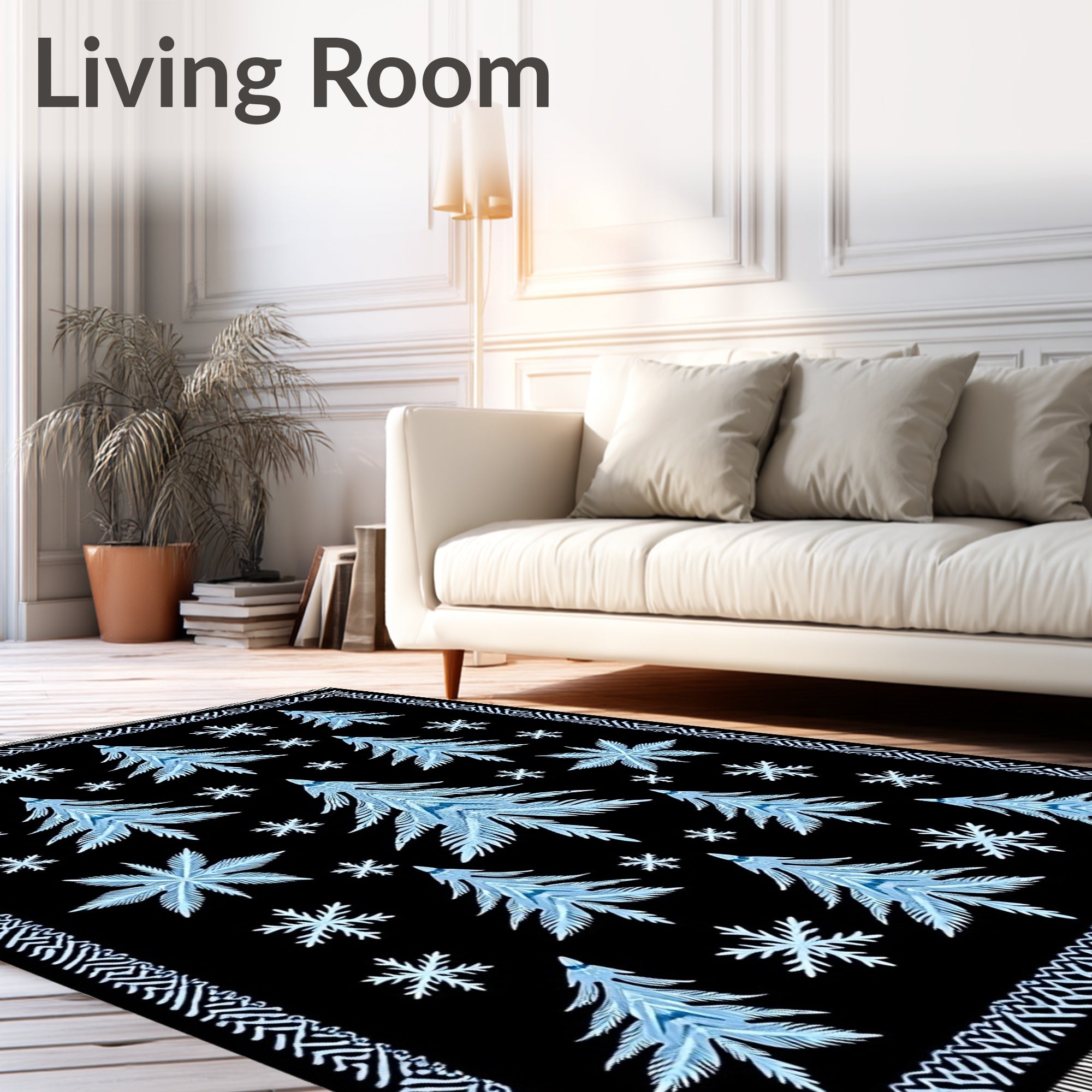 Winter Forest Blue Snowflake Trees Rug