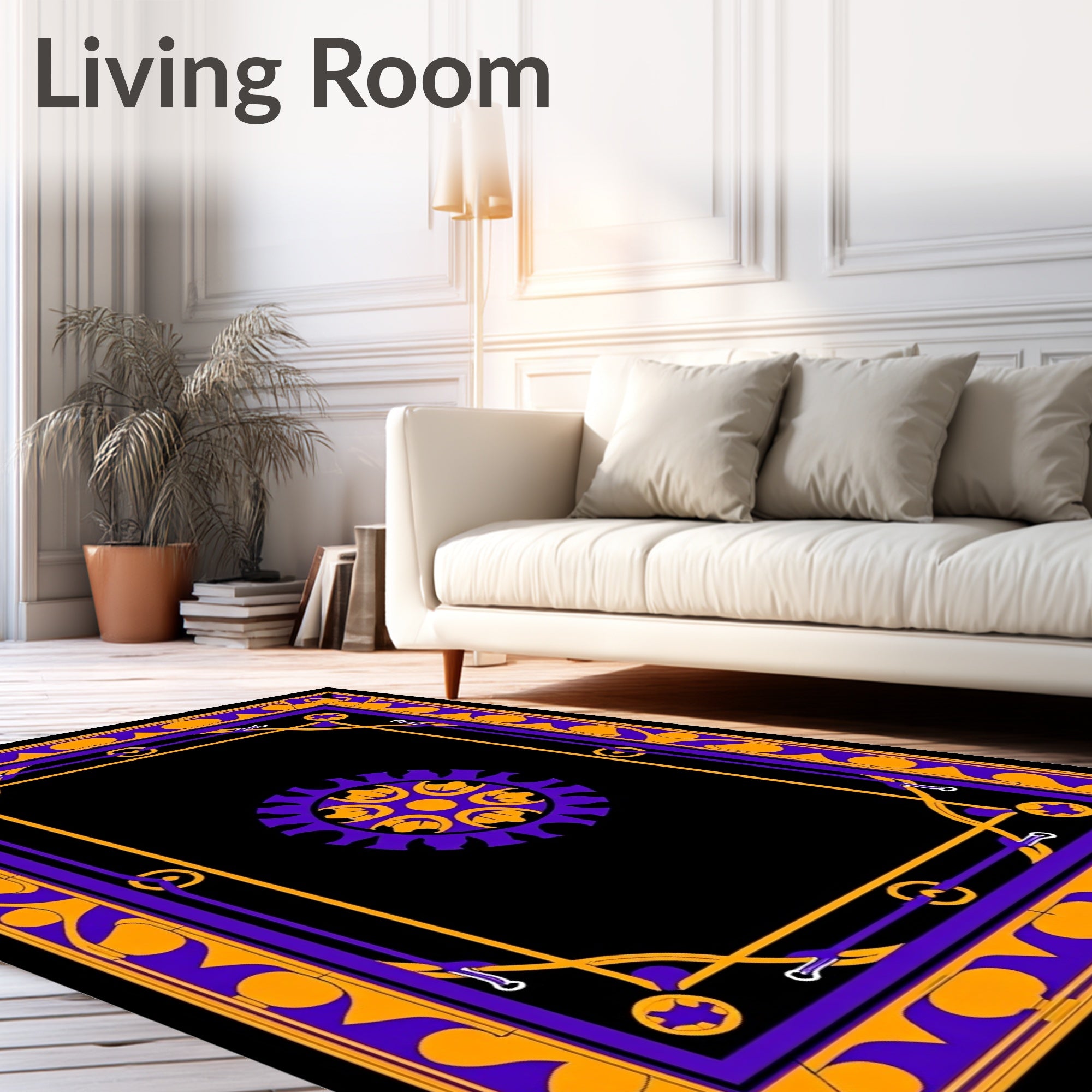 Ornate Purple Orange Geometric Mandala Rug