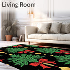 Green Pine Red Bow Gold Ornament Rug