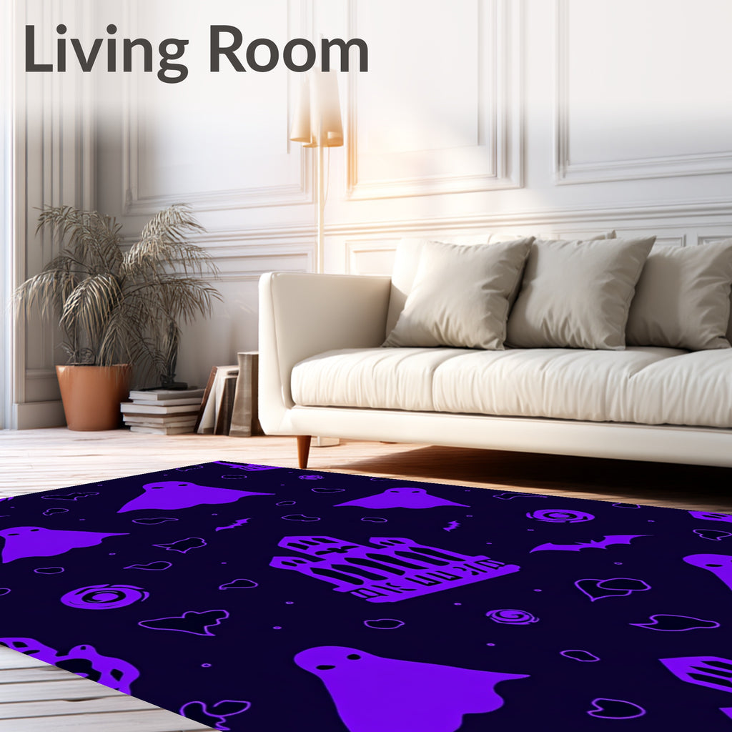 Spooky purple ghost haunted castle bat Rug