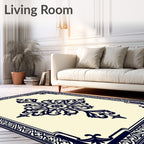 Navy Floral Medallion Ivory Geometric Frame Rug