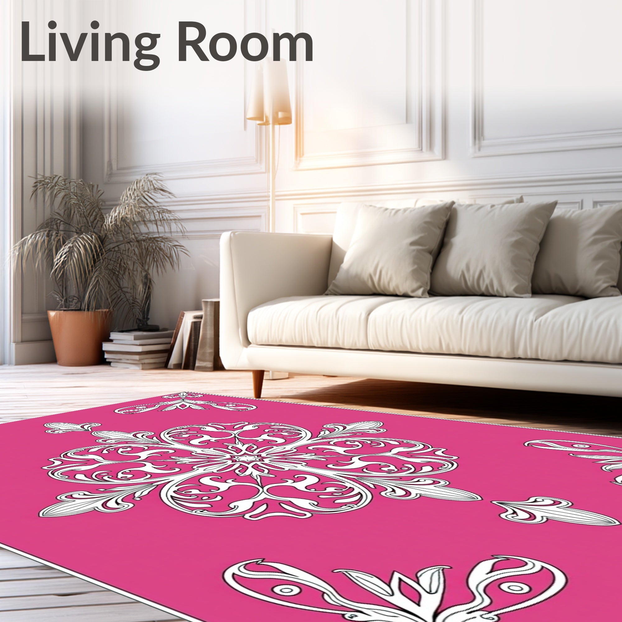 Elegant Pink Floral Medallion Art Rug