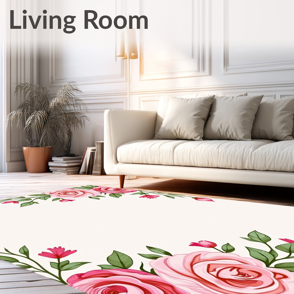 Pink Rose Garden Foliage Border Rug