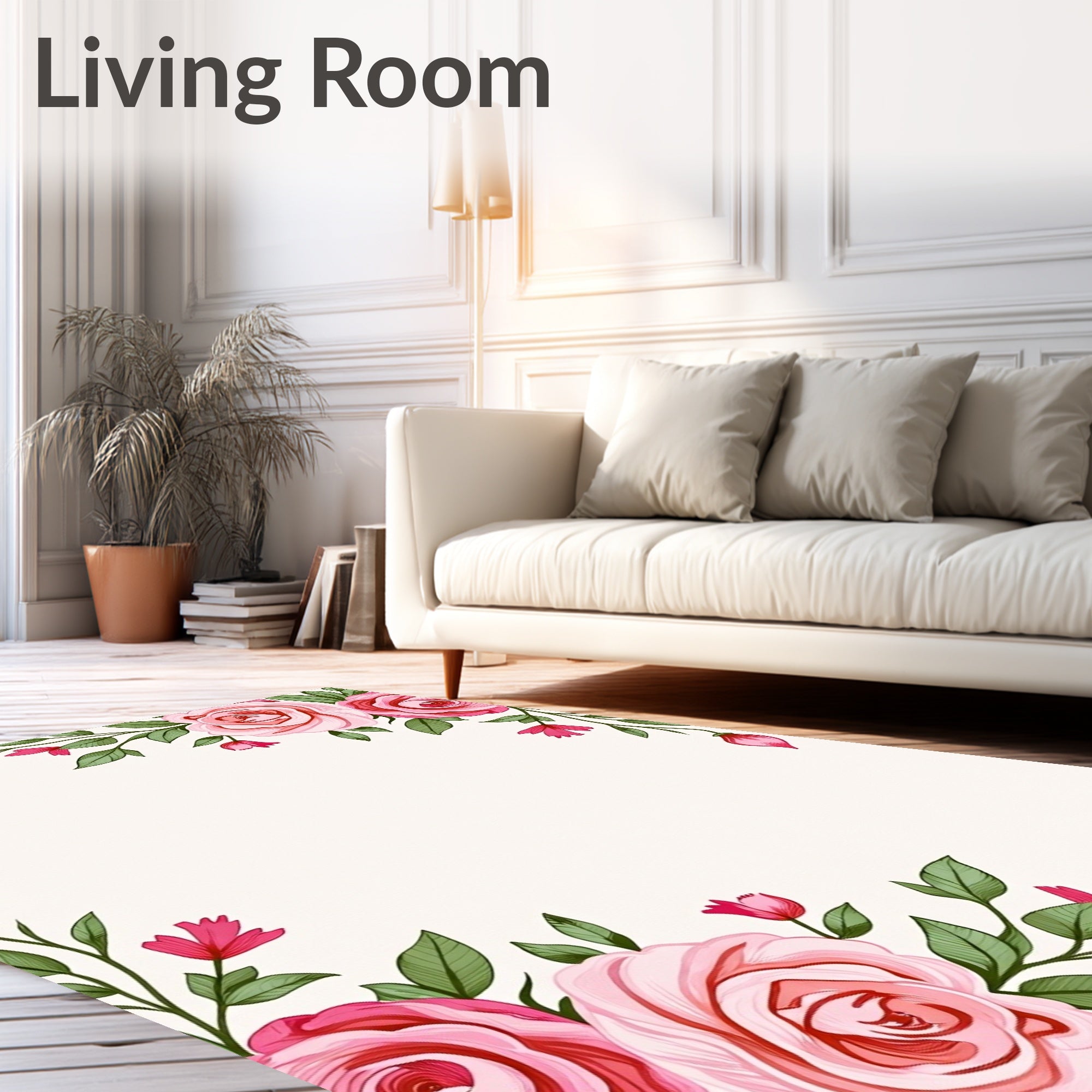 Pink Rose Garden Foliage Border Rug