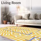 Yellow White Blue Geometric Maze Rug