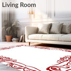 Red Ornate Scrollwork Border Rug