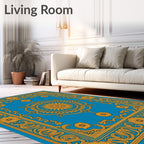 Golden Floral Sun Medallion Blue Rug